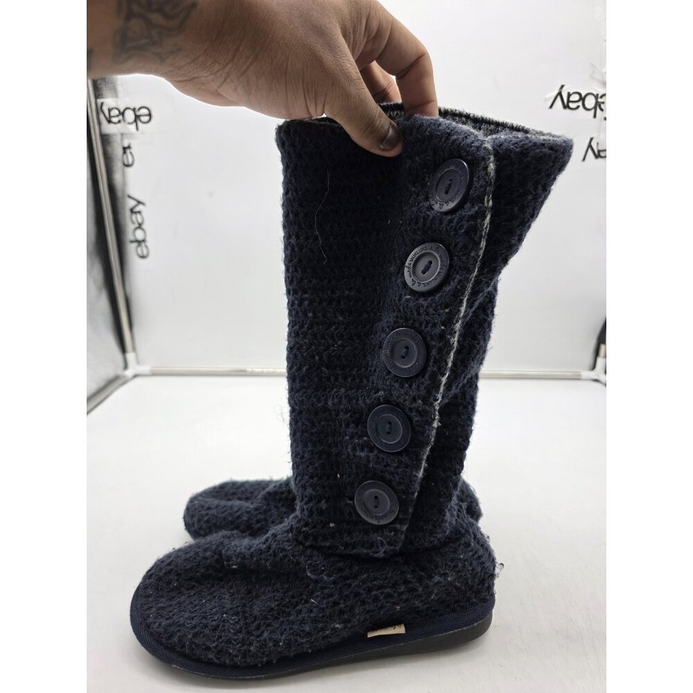 Mukluks A La Mode Slipper Boots Womens Size 8 Blue Knit Button Tall House Cozy - Picture 4 of 10